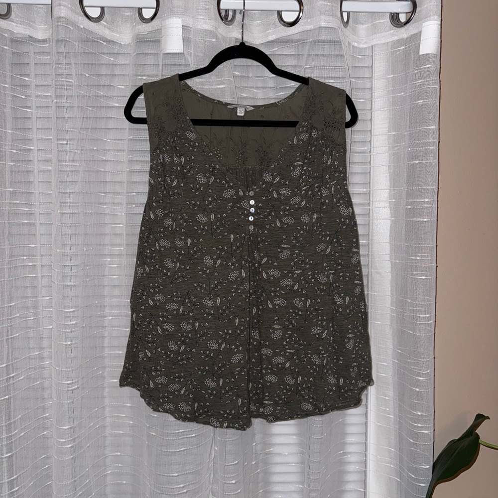 Lucky Brand Dark Olive Sleeveless Blouse